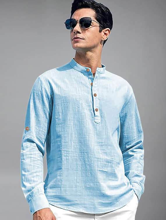 men solid mandarin neck short kurta