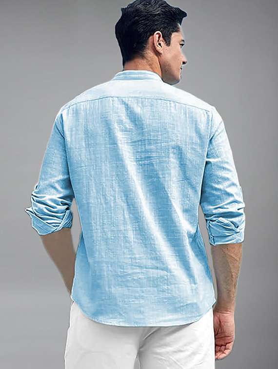 men solid mandarin neck short kurta - 22327290 -  Standard Image - 3