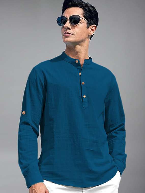 men solid mandarin neck short kurta