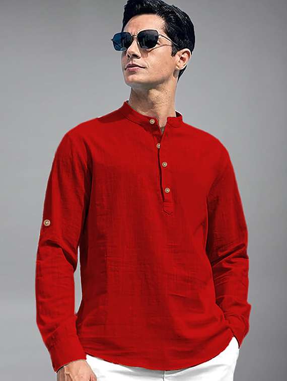 men solid mandarin neck short kurta