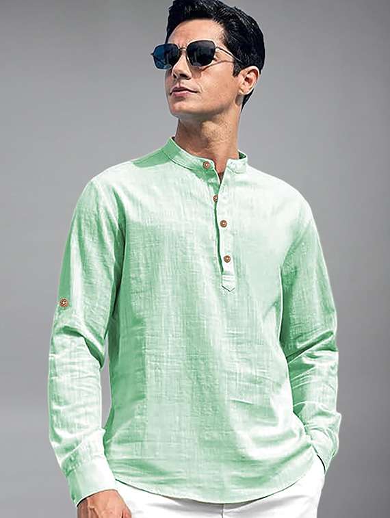 men solid mandarin neck short kurta