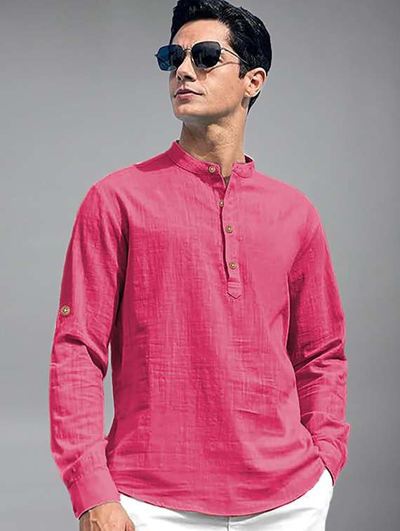men solid mandarin neck short kurta