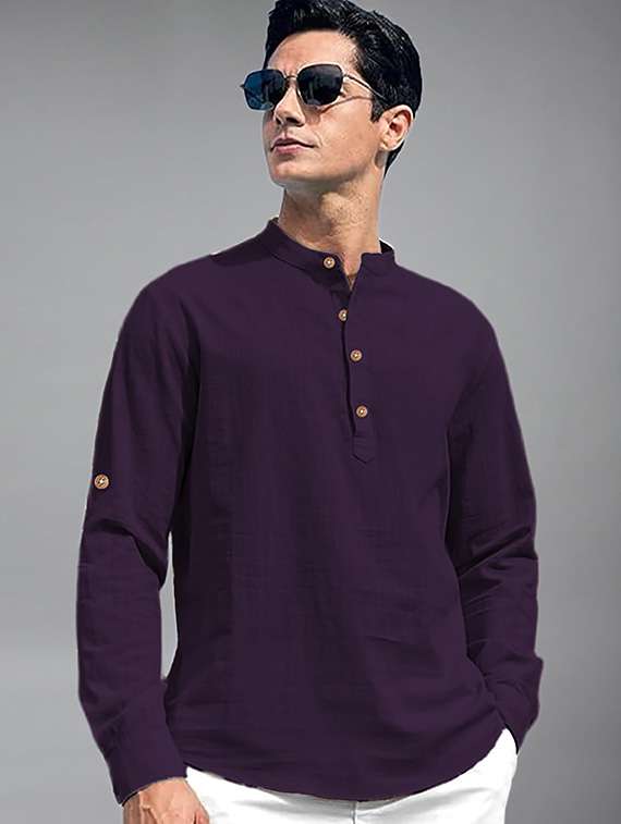 men solid mandarin neck short kurta