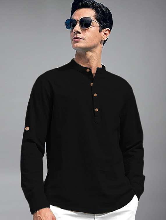 men solid mandarin neck short kurta