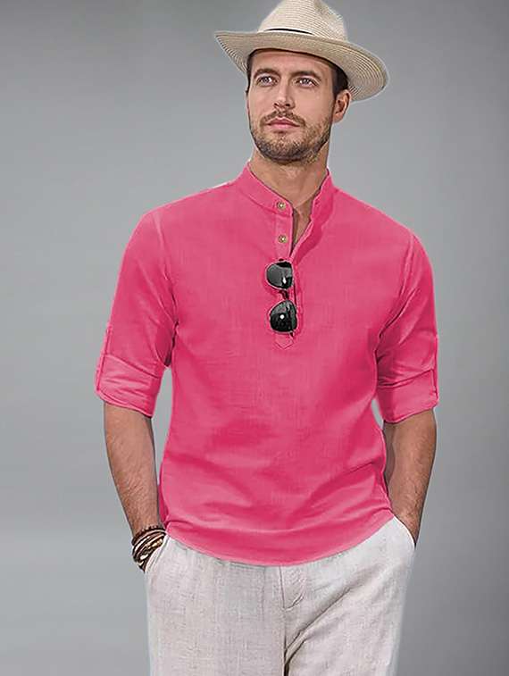 men solid mandarin neck short kurta
