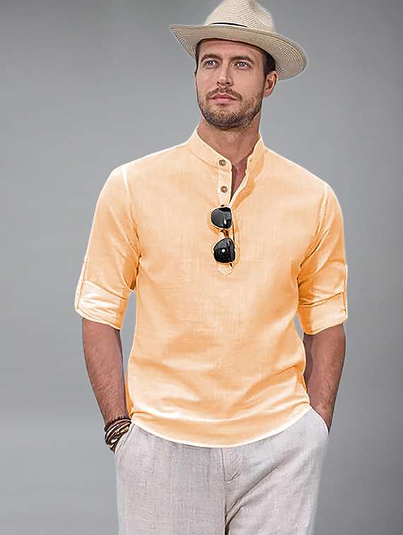 men solid mandarin neck short kurta