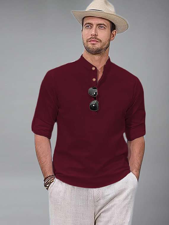 men solid mandarin neck short kurta