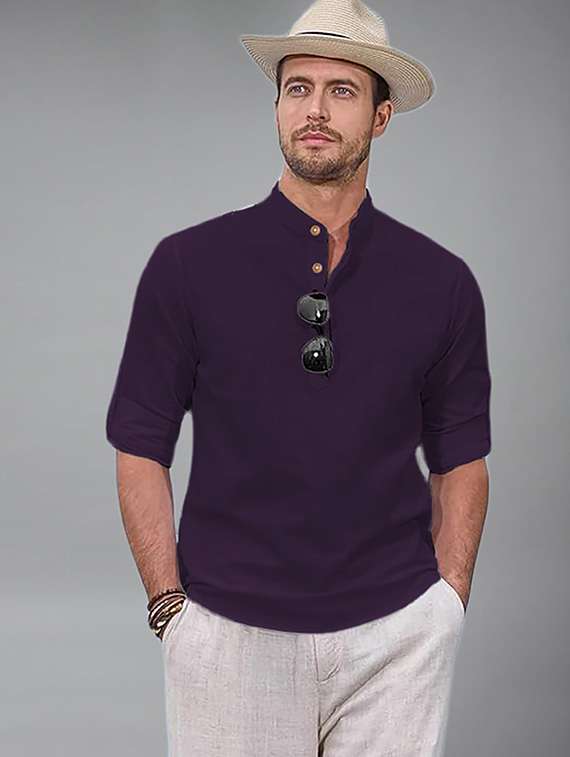 men solid mandarin neck short kurta