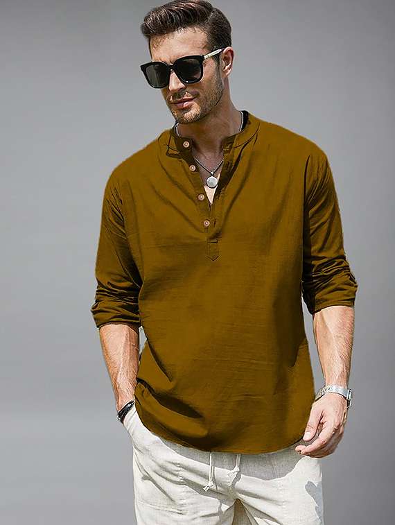 men solid mandarin neck short kurta