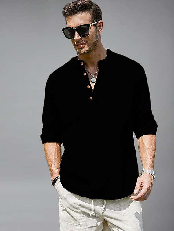 men solid mandarin neck short kurta