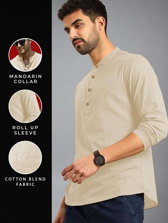 men solid mandarin neck short kurta