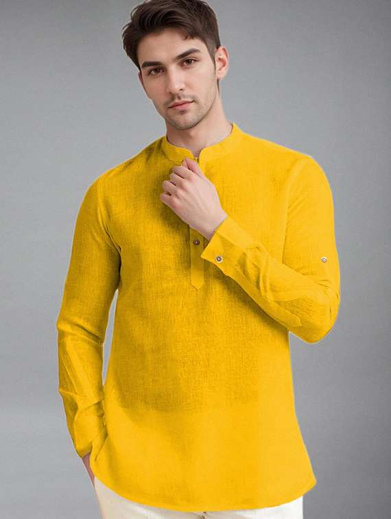 men solid mandarin neck short kurta