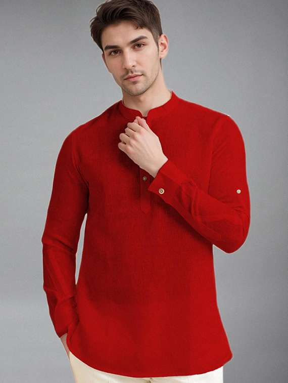 men solid mandarin neck short kurta