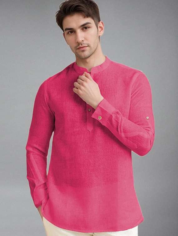 men solid mandarin neck short kurta