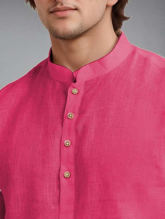 men solid mandarin neck short kurta - 22327333 -  Standard Image - 3