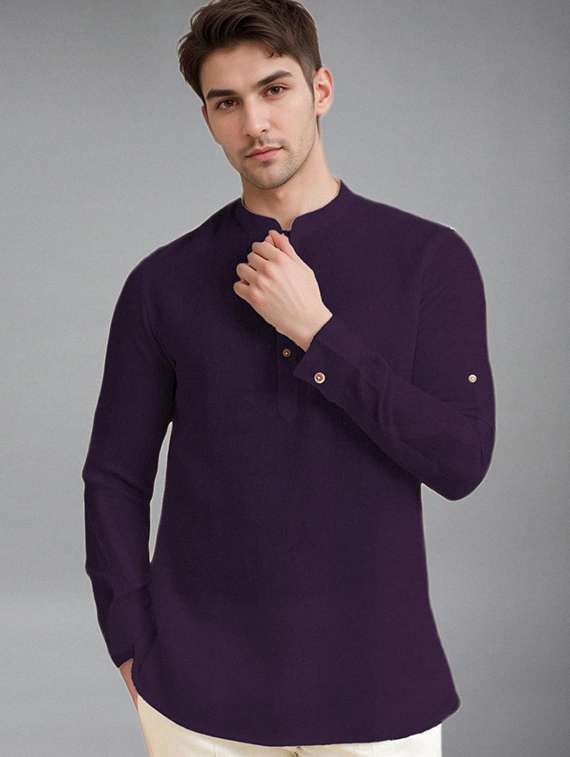 men solid mandarin neck short kurta
