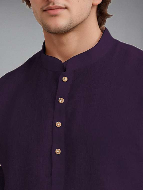 men solid mandarin neck short kurta - 22327338 -  Standard Image - 3