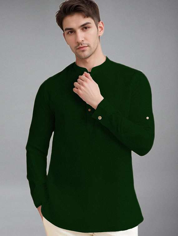 men solid mandarin neck short kurta