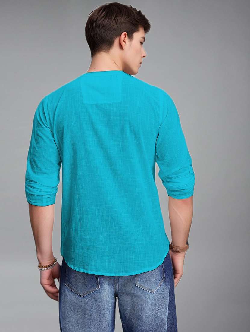 men solid long sleeve short kurta - 22327348 -  Standard Image - 3