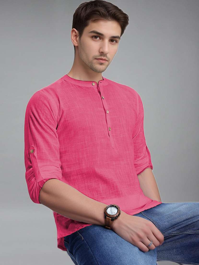 men solid mandarin neck short kurta