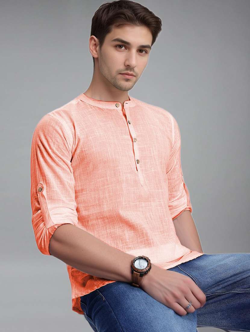 men solid mandarin neck short kurta