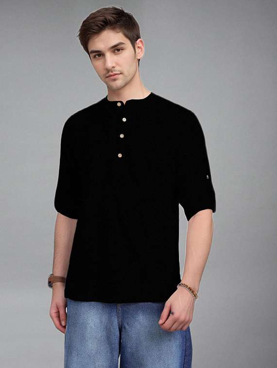 men solid mandarin neck short kurta