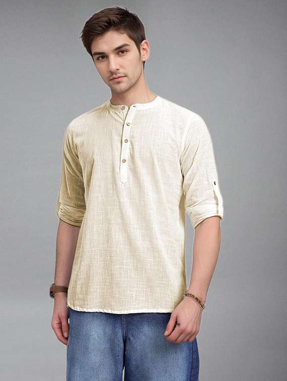 men solid mandarin neck short kurta