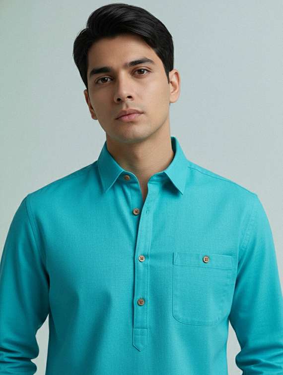 men solid long sleeve short kurta - 22327409 -  Standard Image - 3