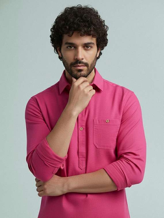 men solid long sleeve short kurta - 22327427 -  Standard Image - 3