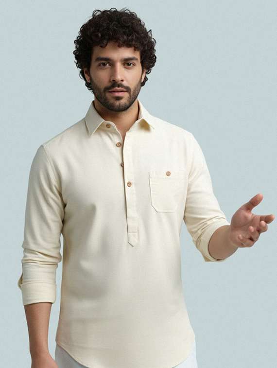 men solid long sleeve short kurta - 22327429 -  Standard Image - 3