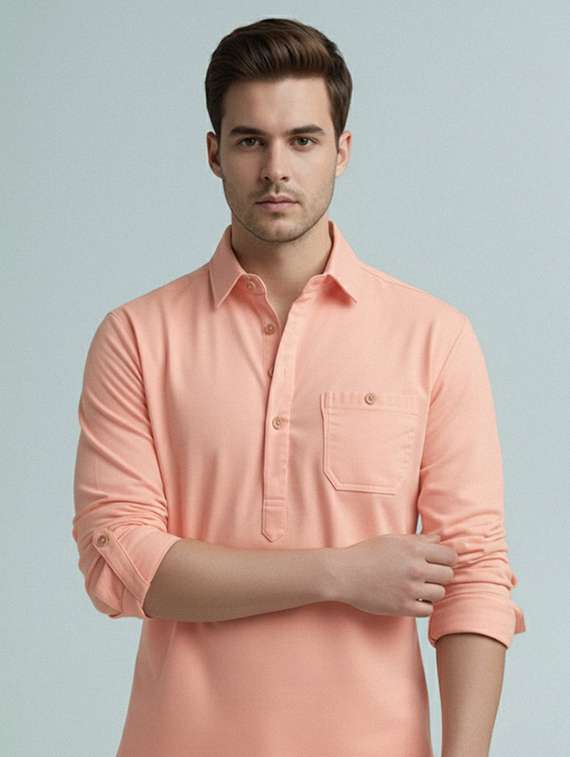 men solid long sleeve short kurta - 22327439 -  Standard Image - 3