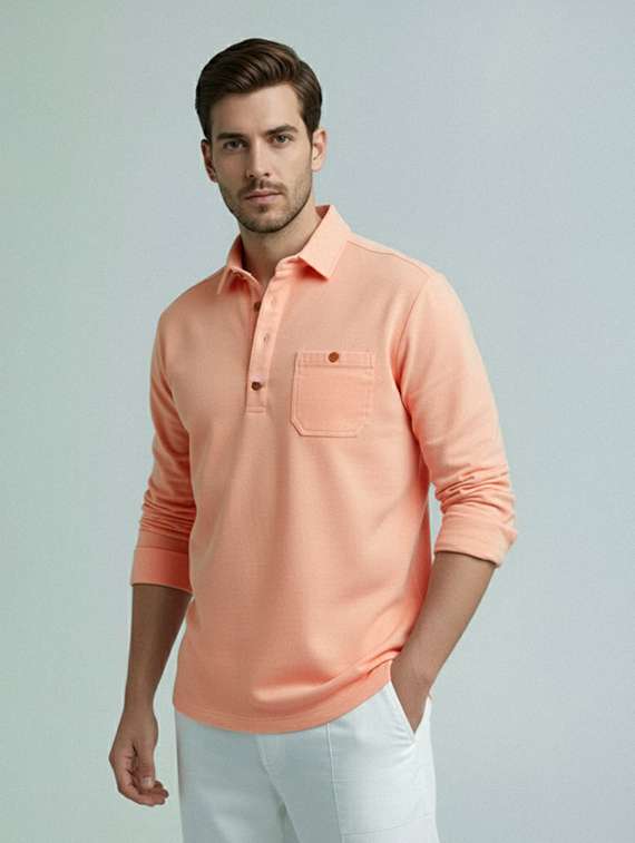 men solid long sleeve short kurta