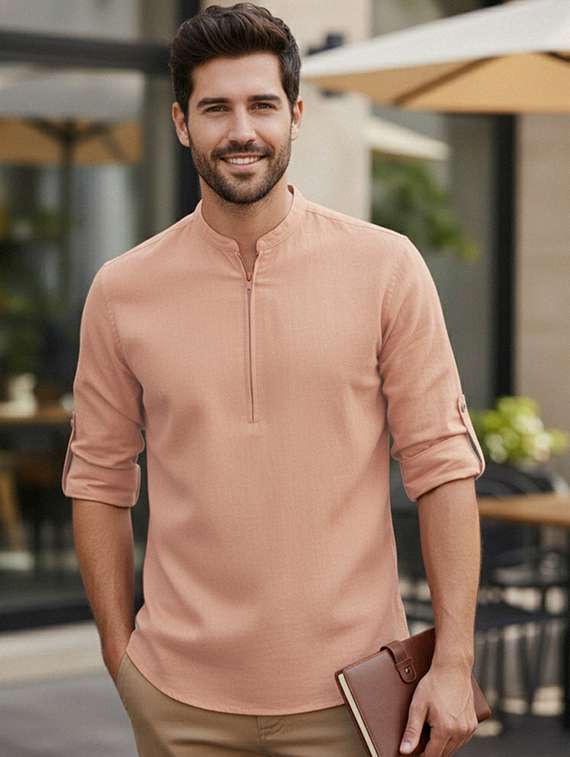 men solid mandarin neck short kurta