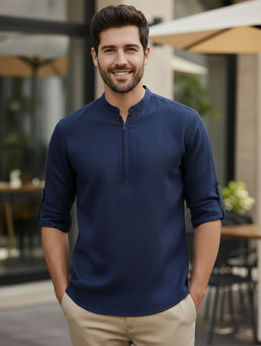 men solid mandarin neck short kurta