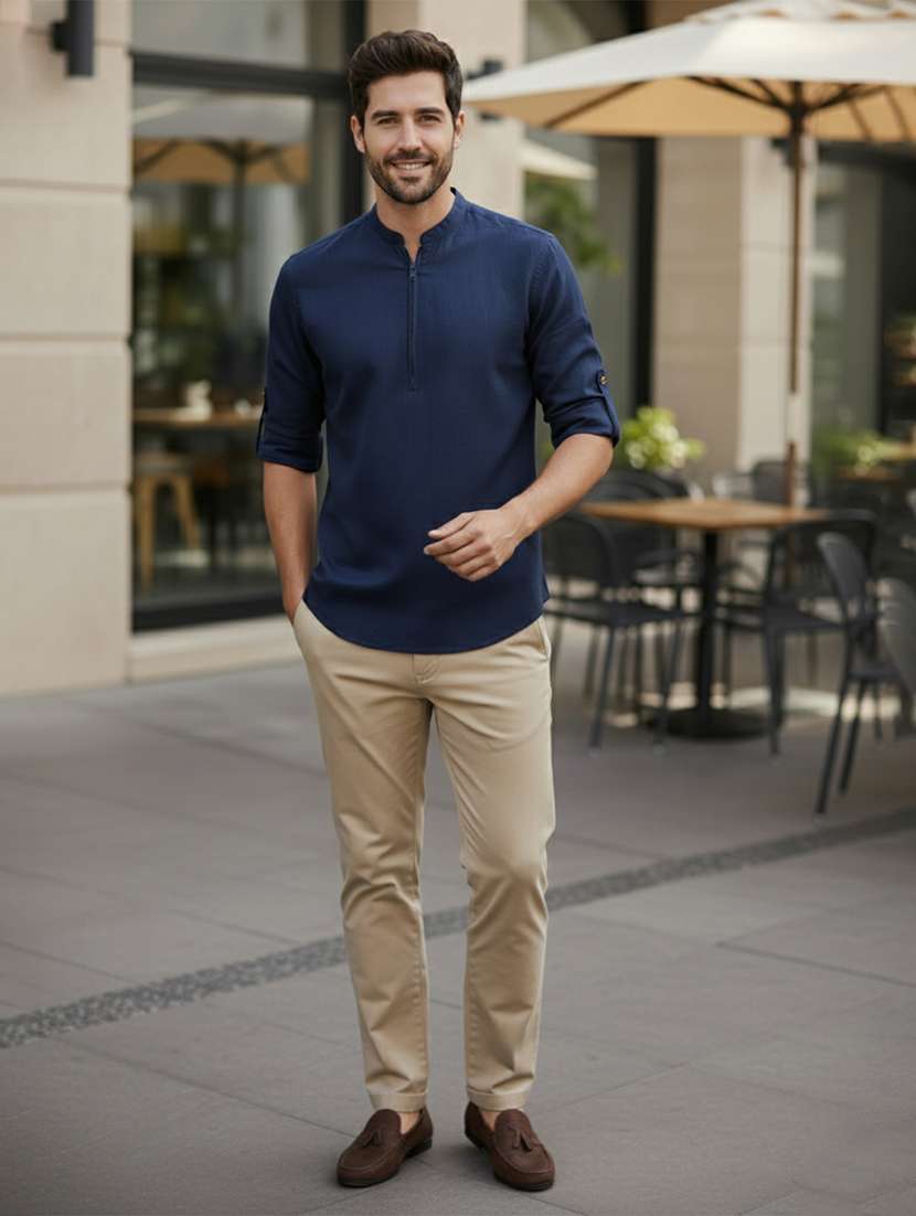 men solid mandarin neck short kurta - 22327496 -  Standard Image - 3