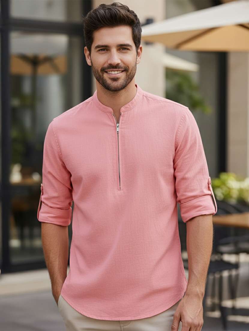 men solid mandarin neck short kurta