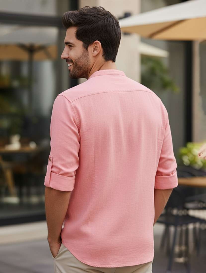 men solid mandarin neck short kurta - 22327499 -  Standard Image - 3