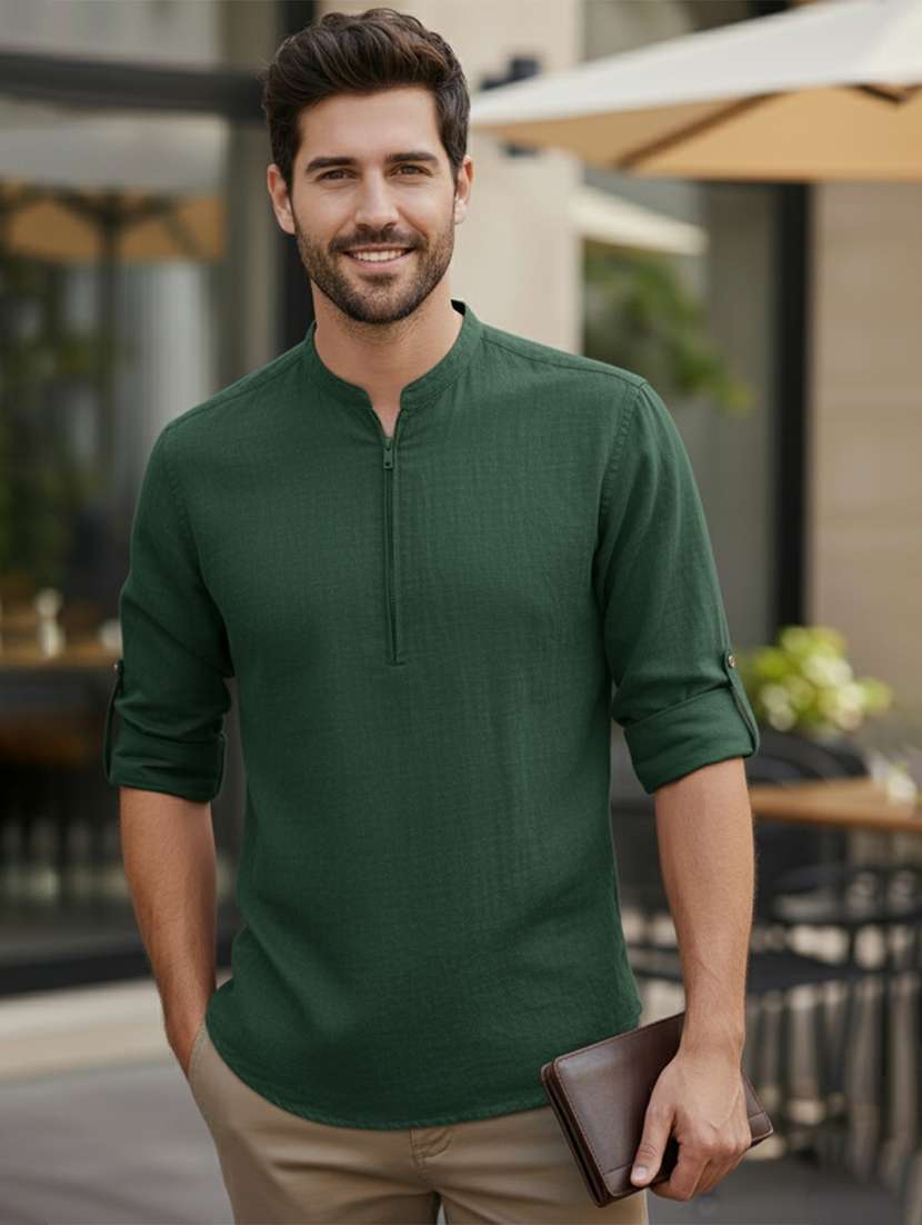 men solid mandarin neck short kurta