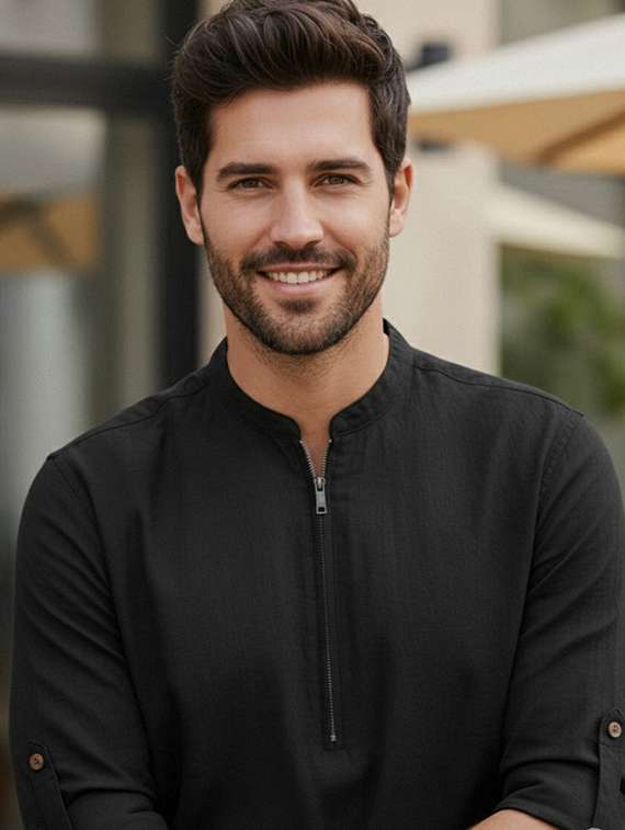 men solid mandarin neck short kurta - 22327504 -  Standard Image - 3