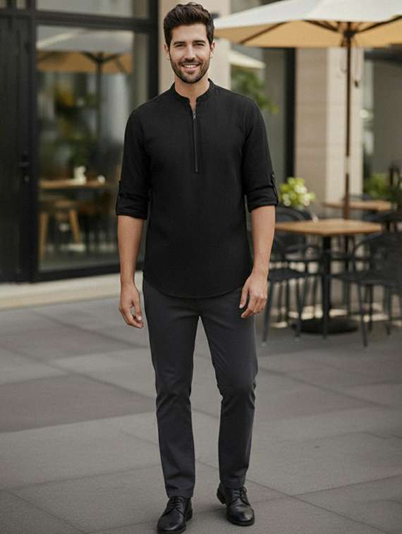 men solid mandarin neck short kurta - 22327504 -  Standard Image - 5