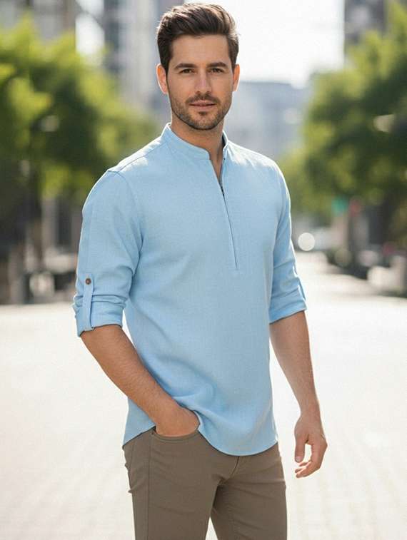 men solid mandarin neck short kurta