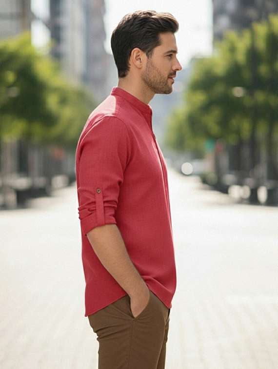 men solid mandarin neck short kurta - 22327511 -  Standard Image - 3