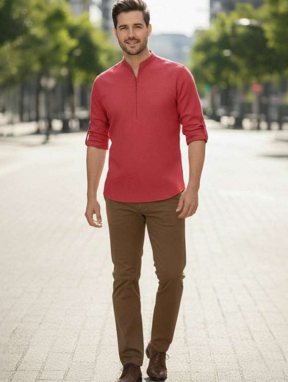 men solid mandarin neck short kurta - 22327511 -  Standard Image - 5