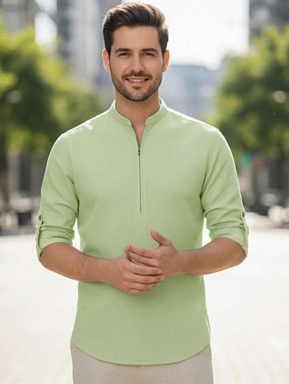 men solid mandarin neck short kurta