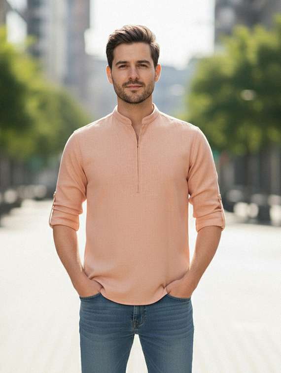 men solid mandarin neck short kurta