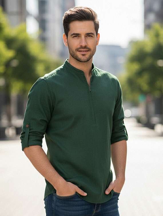 men solid mandarin neck short kurta