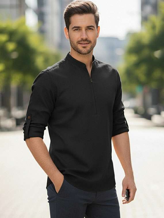 men solid mandarin neck short kurta