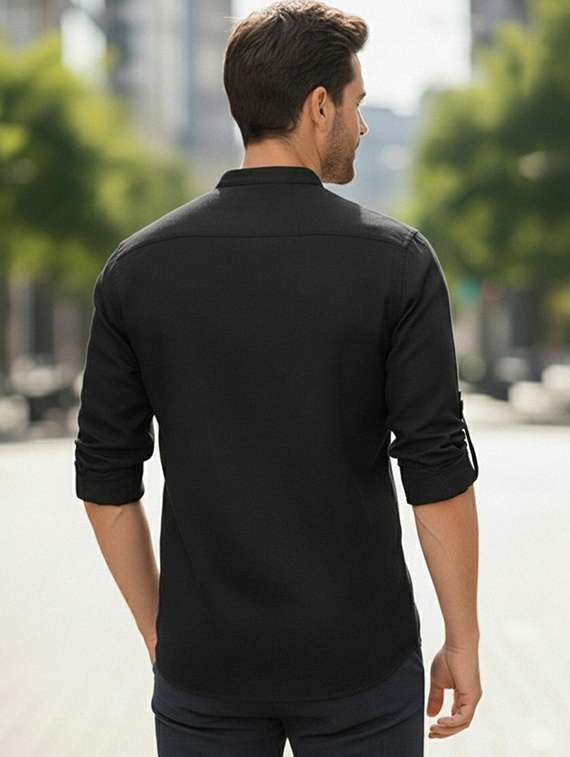 men solid mandarin neck short kurta - 22327524 -  Standard Image - 3