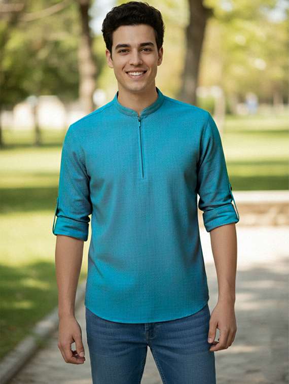 men solid mandarin neck short kurta