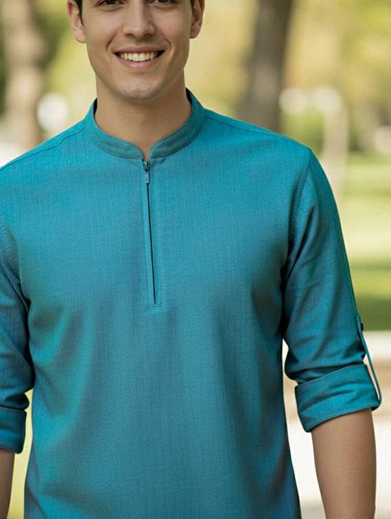 men solid mandarin neck short kurta - 22327528 -  Standard Image - 5